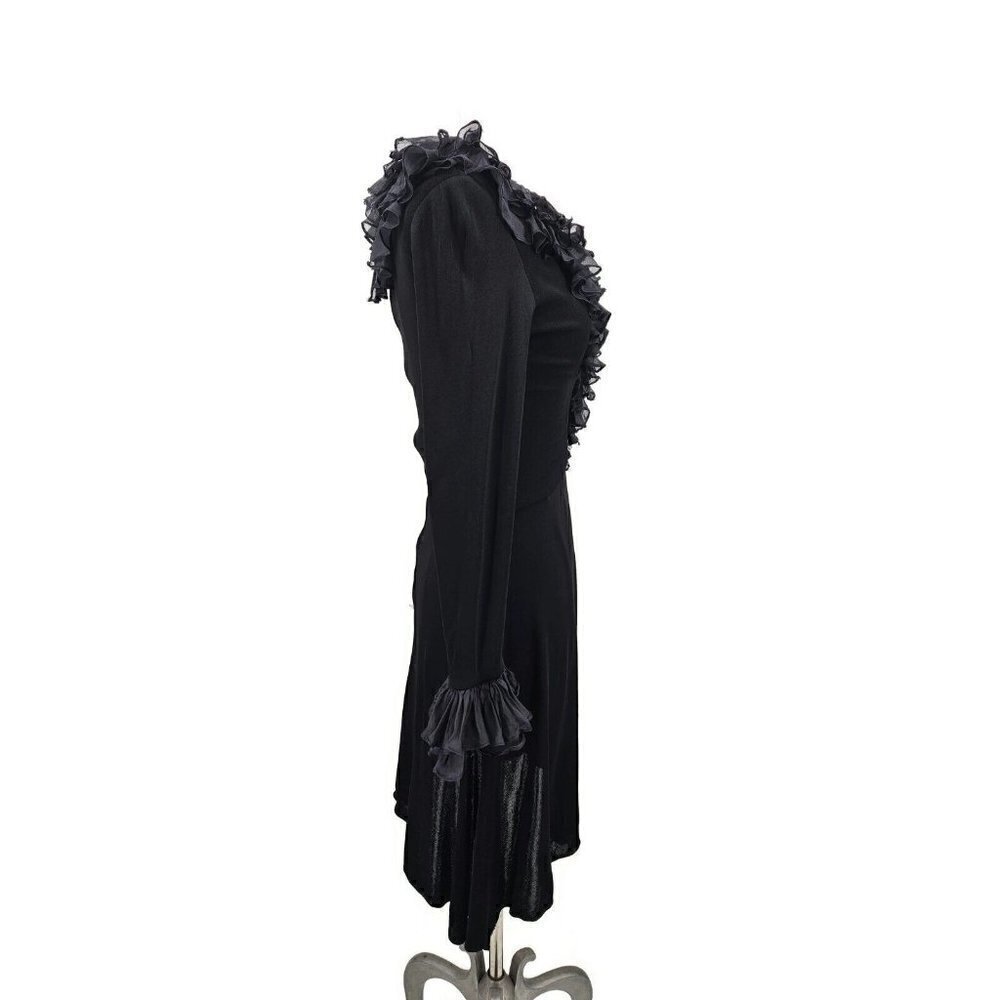 VTG Mr Blackwell Custom Black Dress Womens XS/S Ruffle Trim Surplice Skirt - Picture 5 of 10